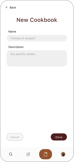 Create new cookbook screen