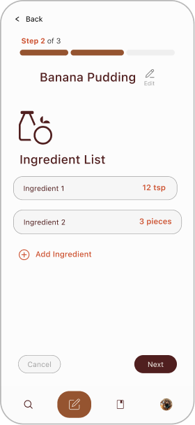 Add ingredients screen