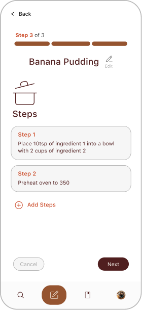 Add steps screen