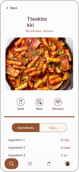 Recipe ingredients screen