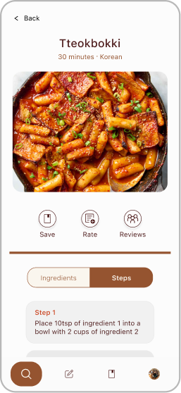 Recipe steps screen
