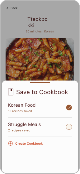 Save to cookbook with modal