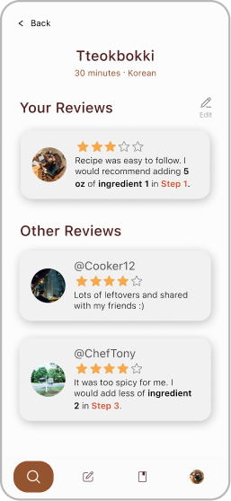 Recipe reviews screen