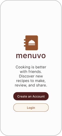 Create account landing screen
