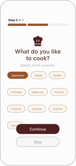 Cuisine preferences onboarding