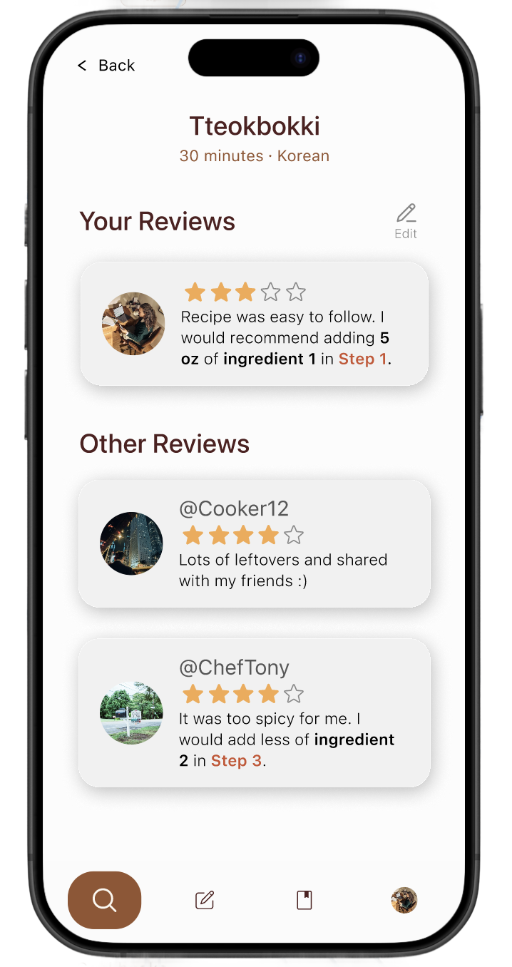 Menuvo recipe reviews screen