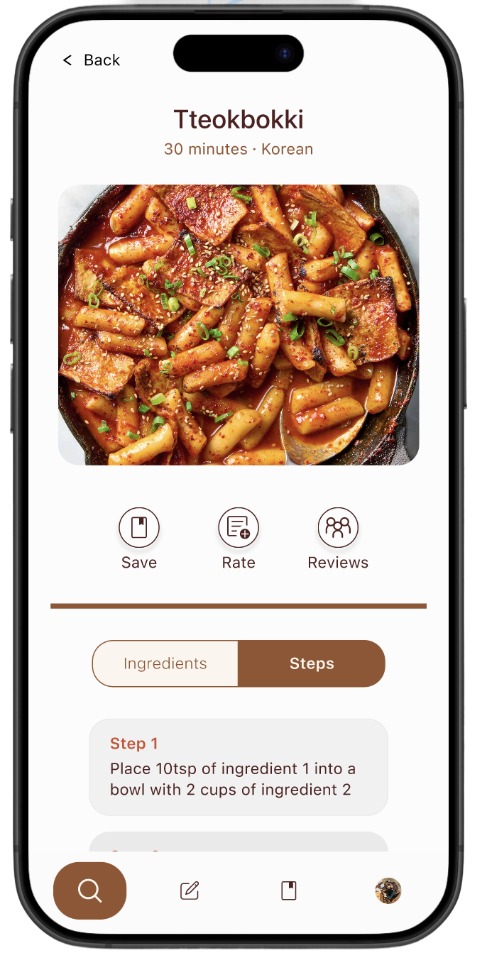 Menuvo recipe steps screen