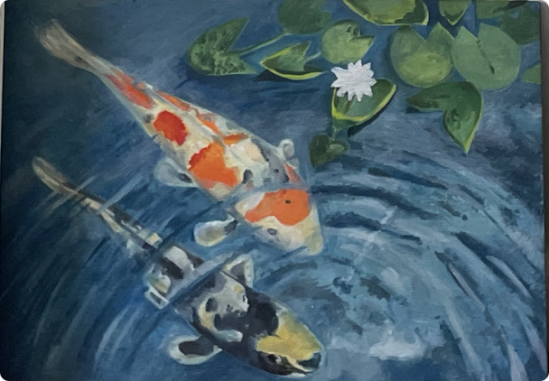 Oil painting of koi fish