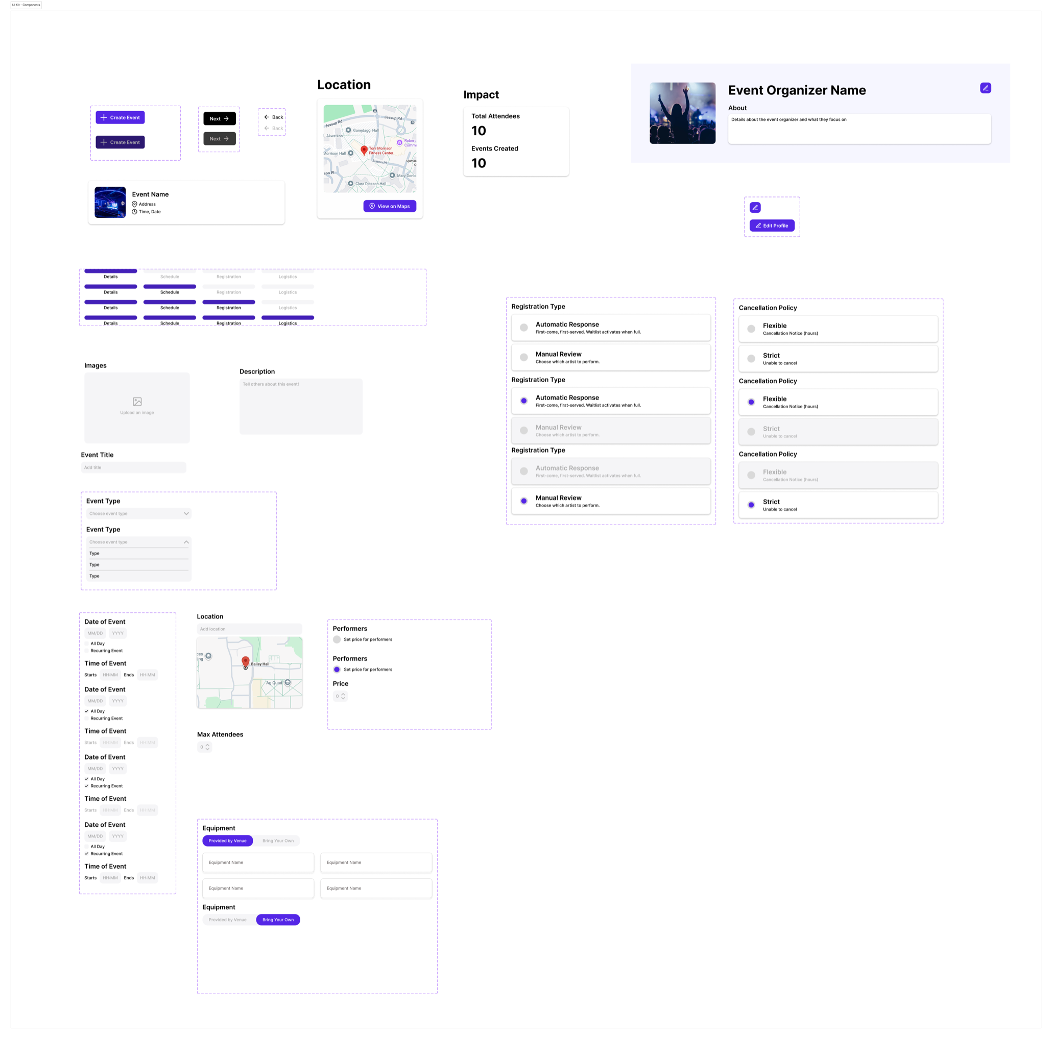 The audited UI kit, showing buttons, cards and inputs rebuilt several times over